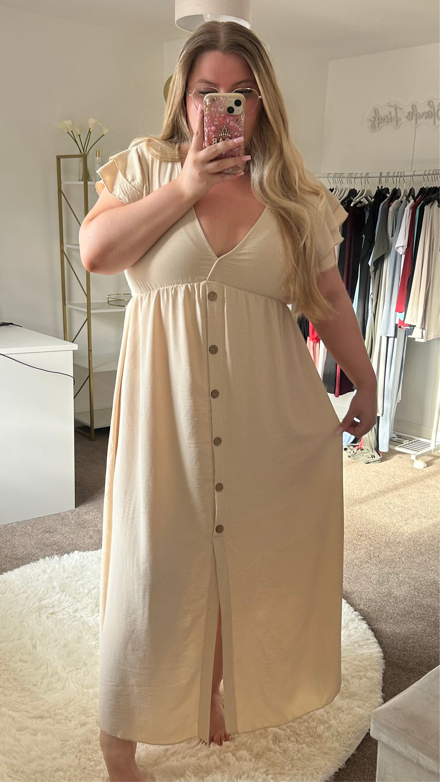 Flutter Sleeve Button Maxi Dress