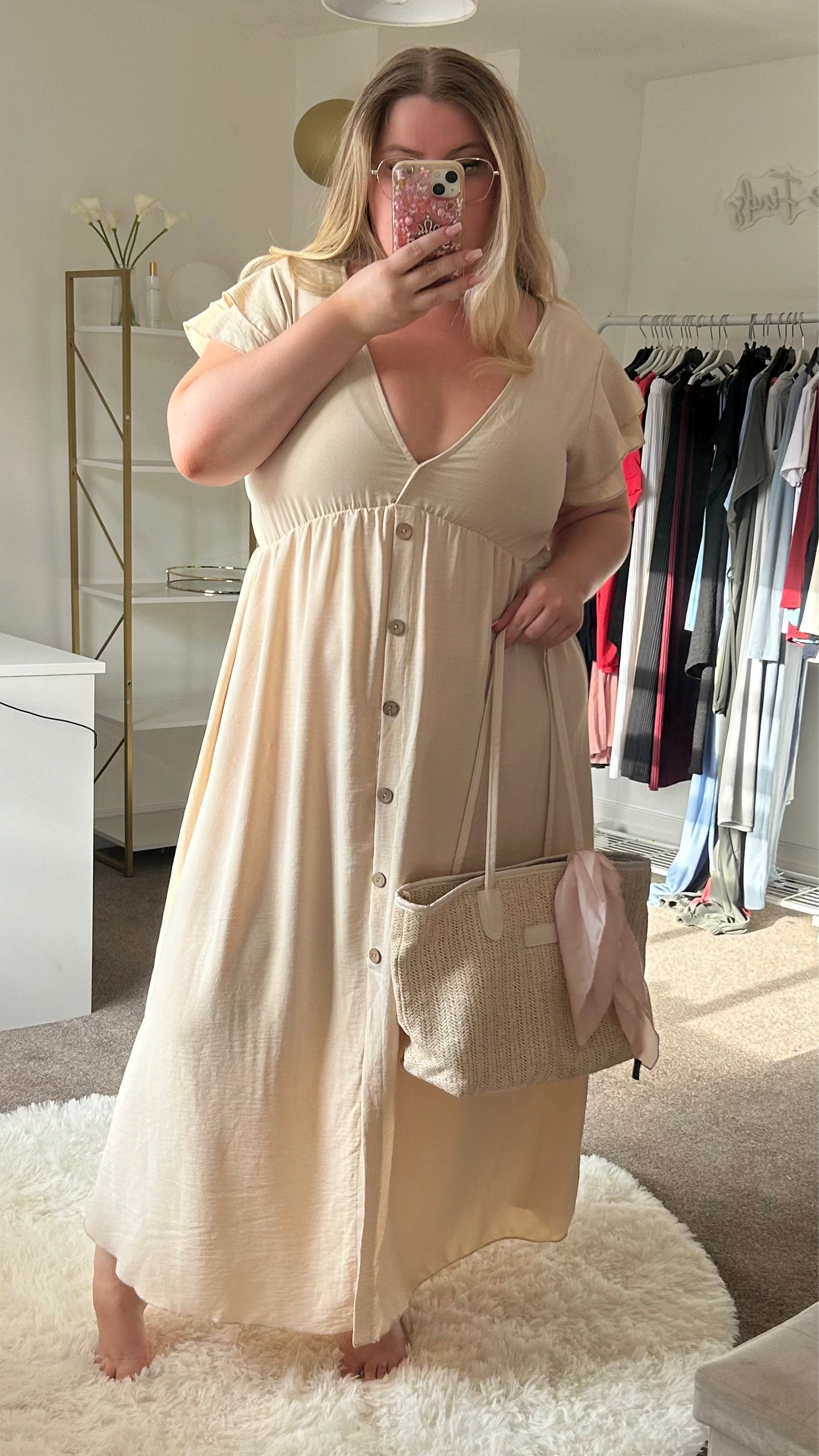 Flutter Sleeve Button Maxi Dress