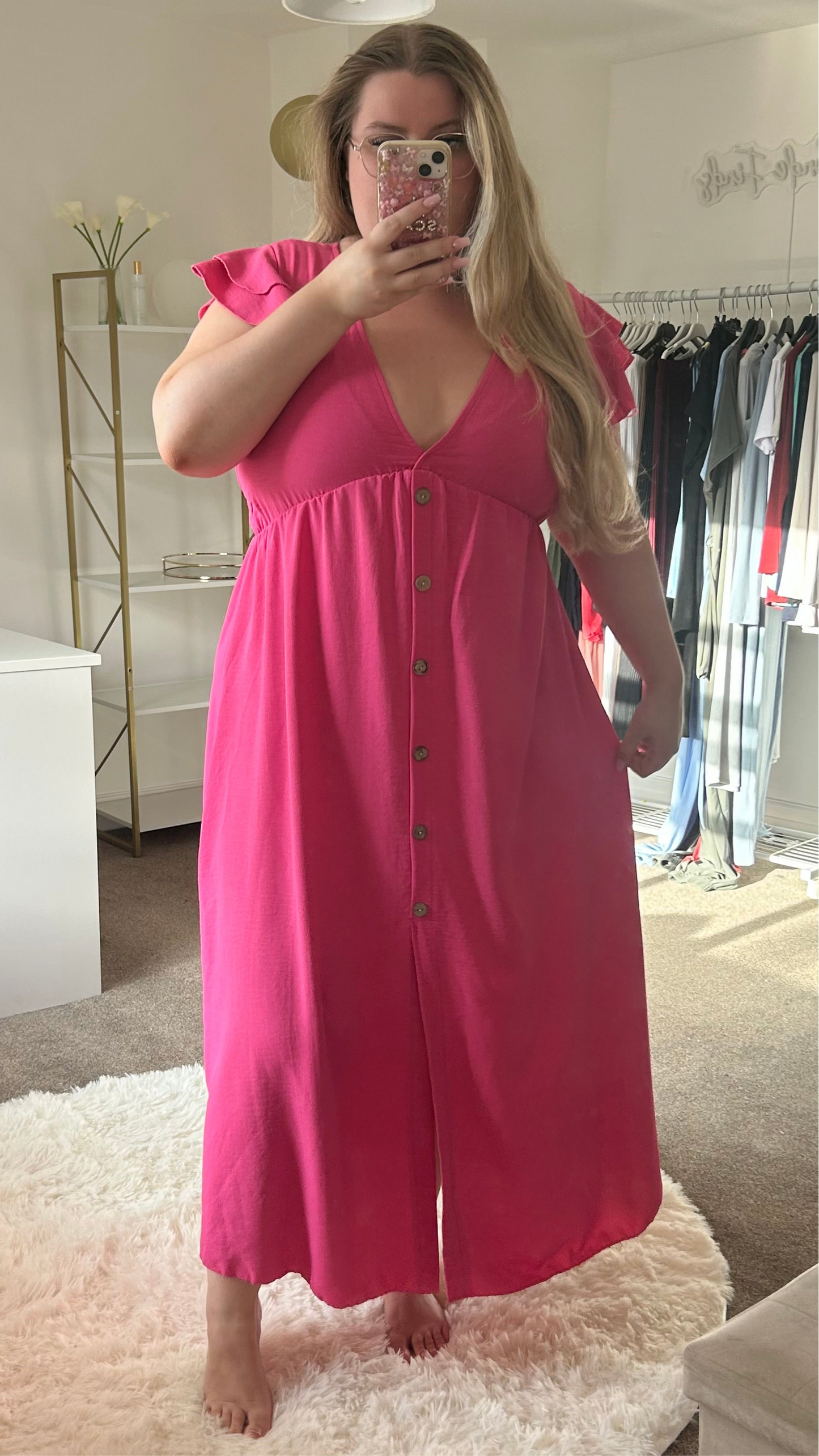 Flutter Sleeve Button Maxi Dress