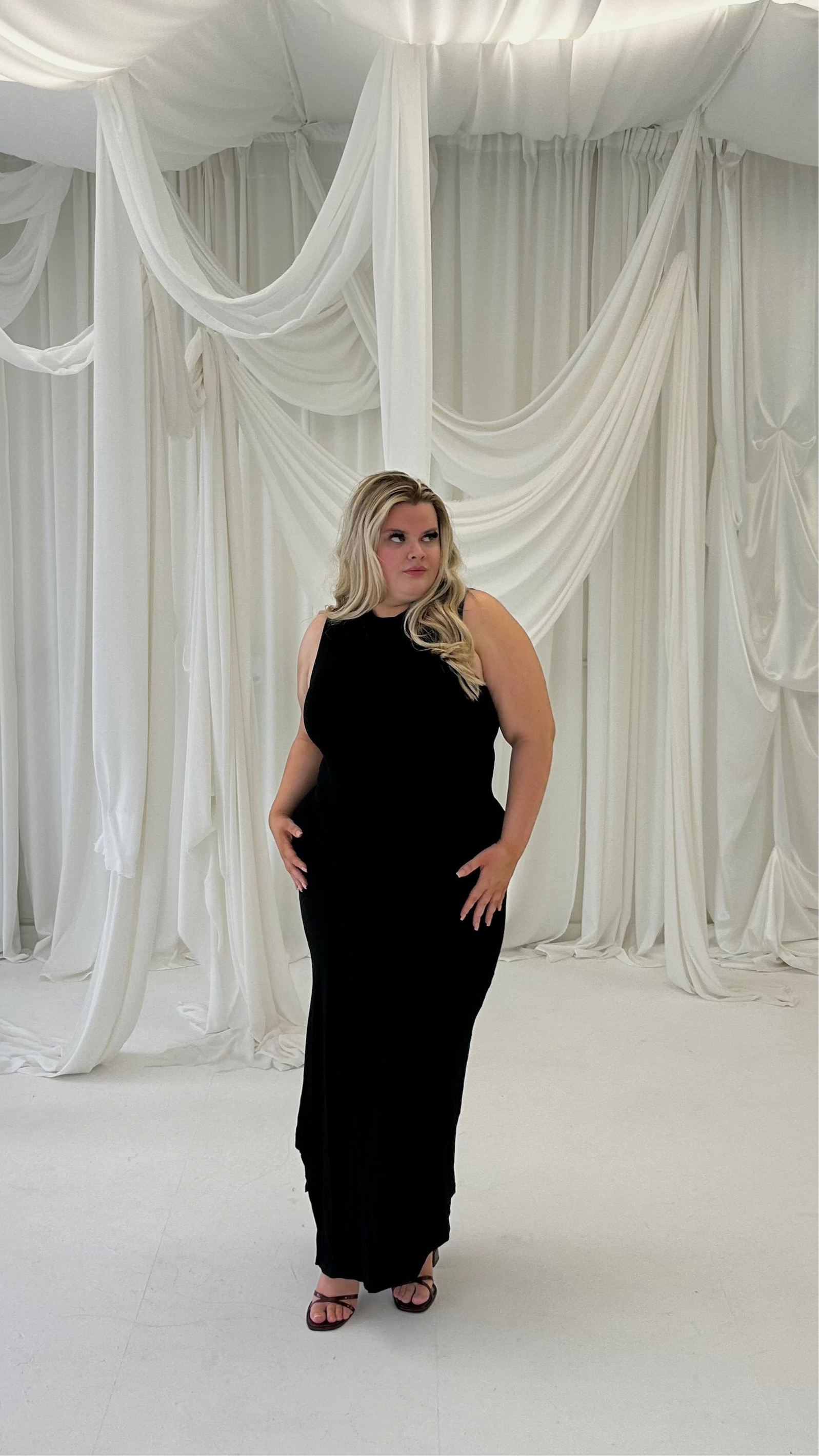 THE DESIRE - Mock Neck Twist Detail Asymmetrical Midi Dress The Blonde Finds THE DESIRE - Mock Neck Twist Detail Asymmetrical Midi Dress The Blonde Finds