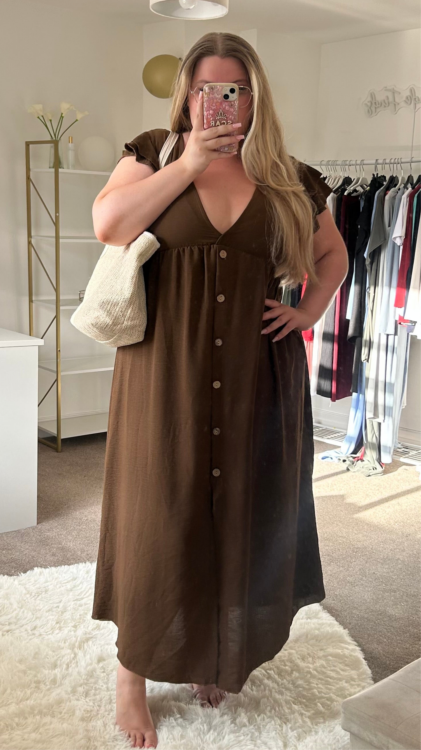 Flutter Sleeve Button Maxi Dress