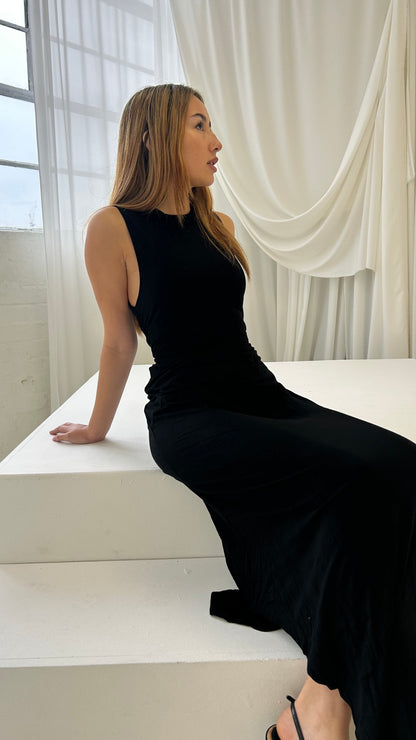 THE DESIRE - Mock Neck Twist Detail Asymmetrical Midi Dress