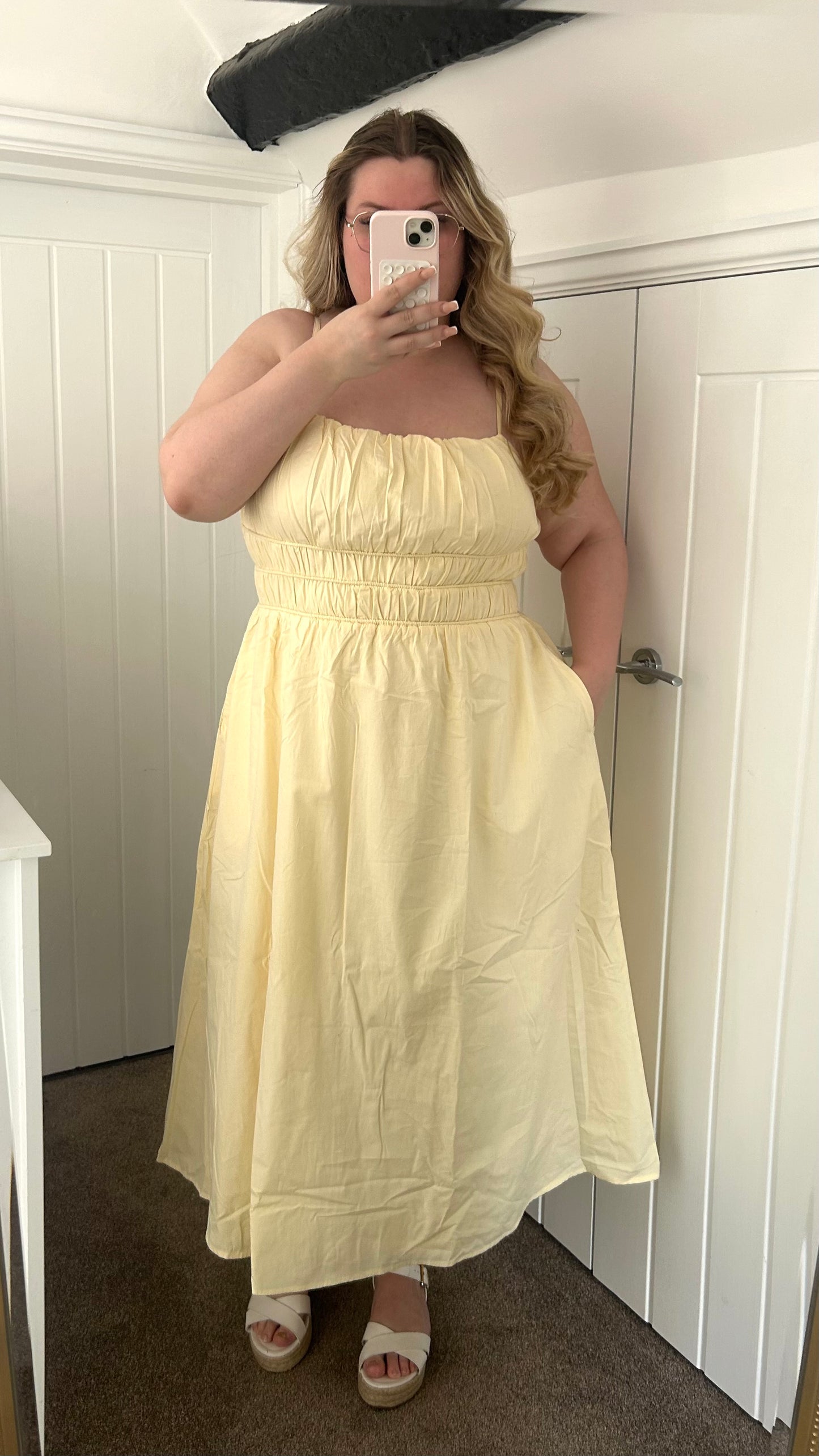 Cotton Milkmaid Midi Dress With Pockets