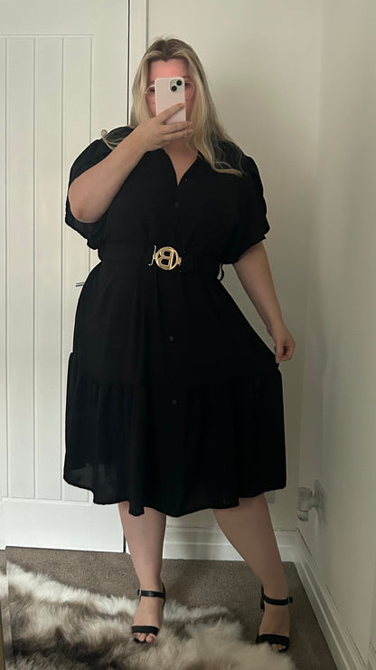 THE CHERISH - Ruffle Style Belt Short Sleeve Dress