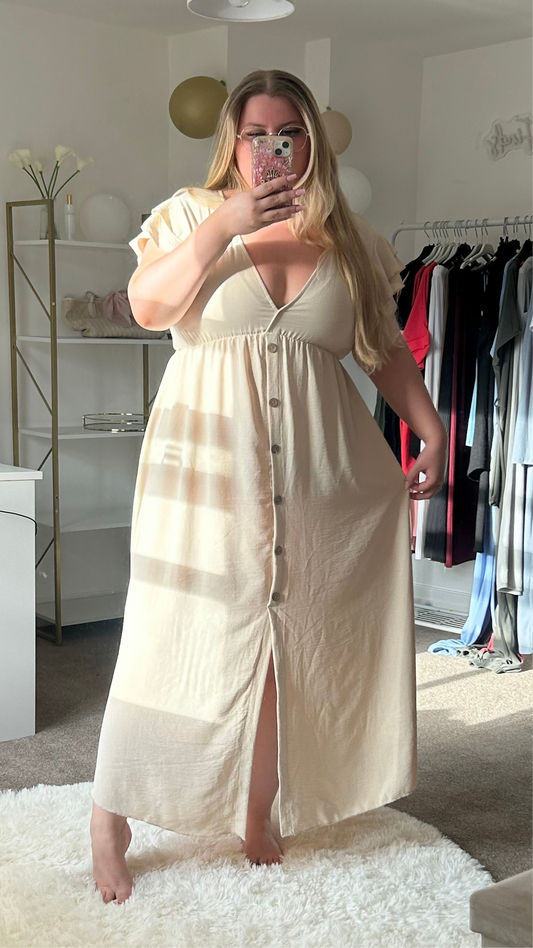 Flutter Sleeve Button Maxi Dress