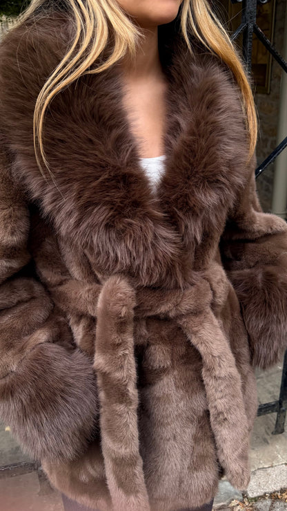 The Luxe - Faux Fur Belted Autumn Coat