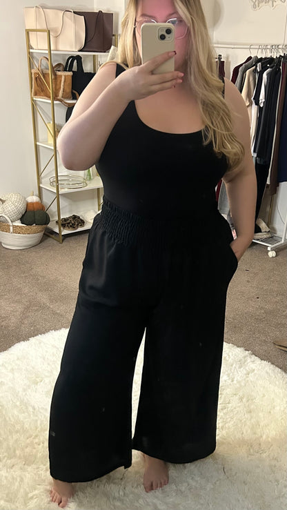 Wide Leg Elasticated Waist Trousers