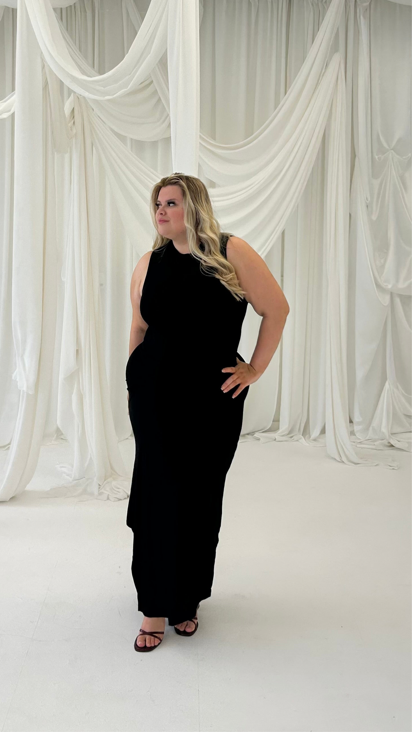 THE DESIRE - Mock Neck Twist Detail Asymmetrical Midi Dress The Blonde Finds THE DESIRE - Mock Neck Twist Detail Asymmetrical Midi Dress The Blonde Finds
