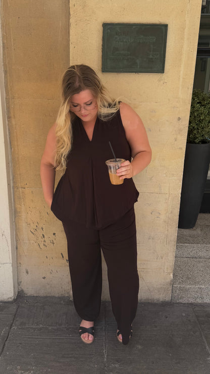 Stretchy V Neck Summer Blouse & Trouser Co-Ord