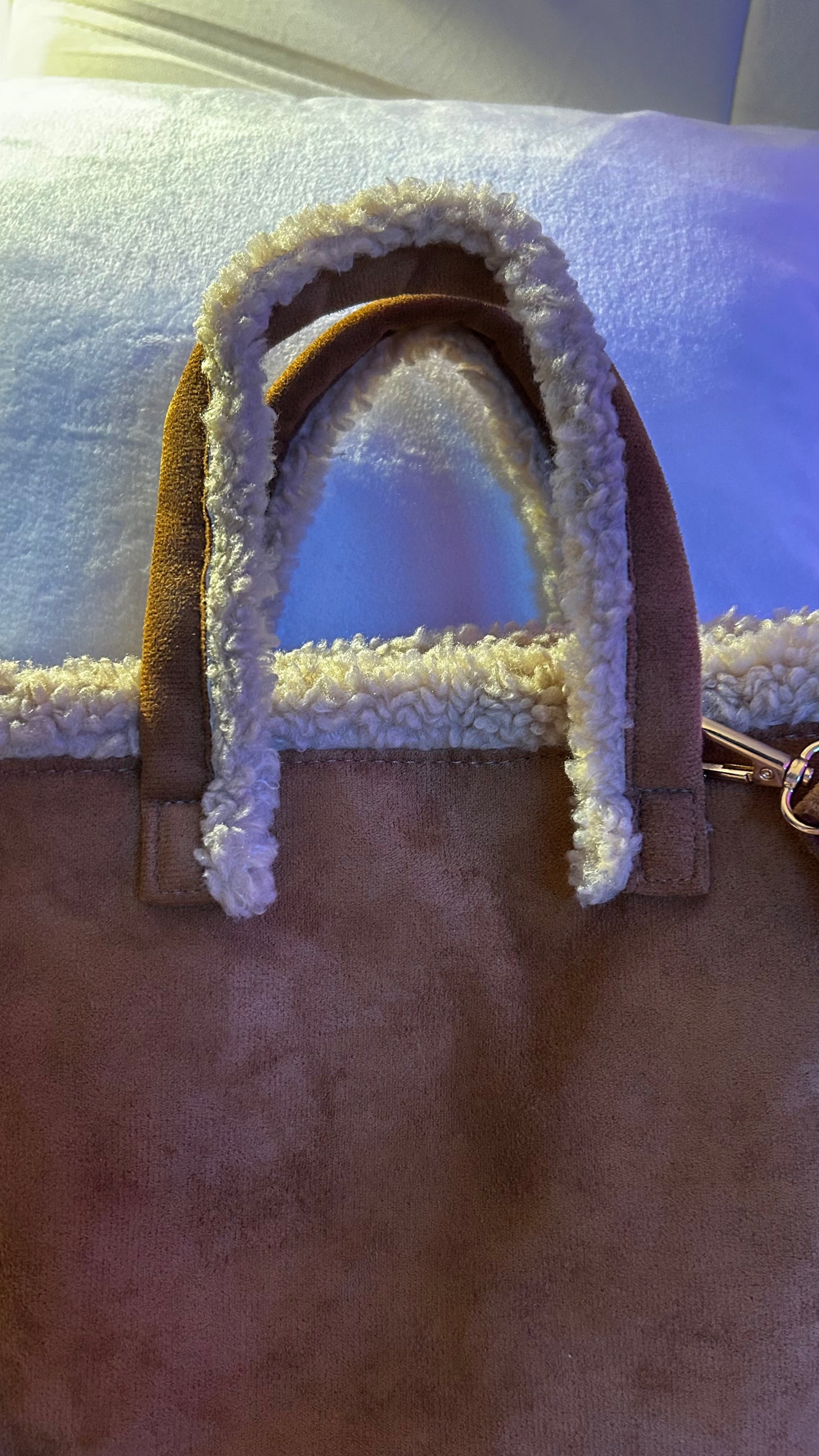 Faux Suede & Boucle Trim Winter Shoulder Bag