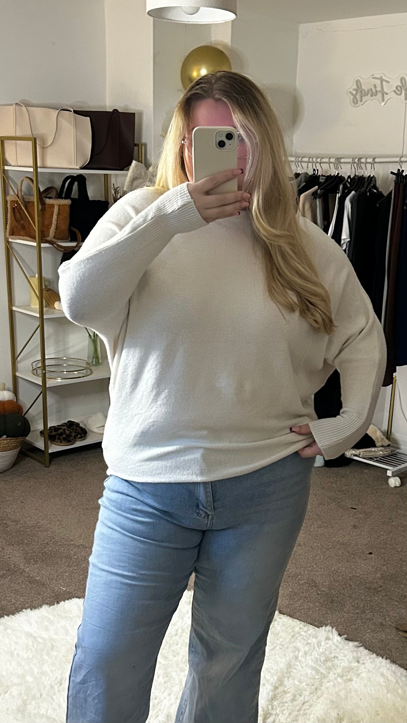 Soft Touch Knit Adjustable Neck Batwing Jumper