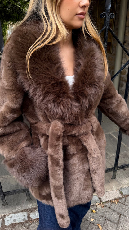 The Luxe - Faux Fur Belted Autumn Coat