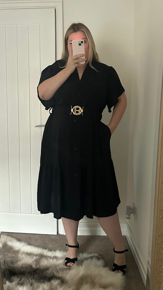 THE CHERISH - Ruffle Style Belt Short Sleeve Dress