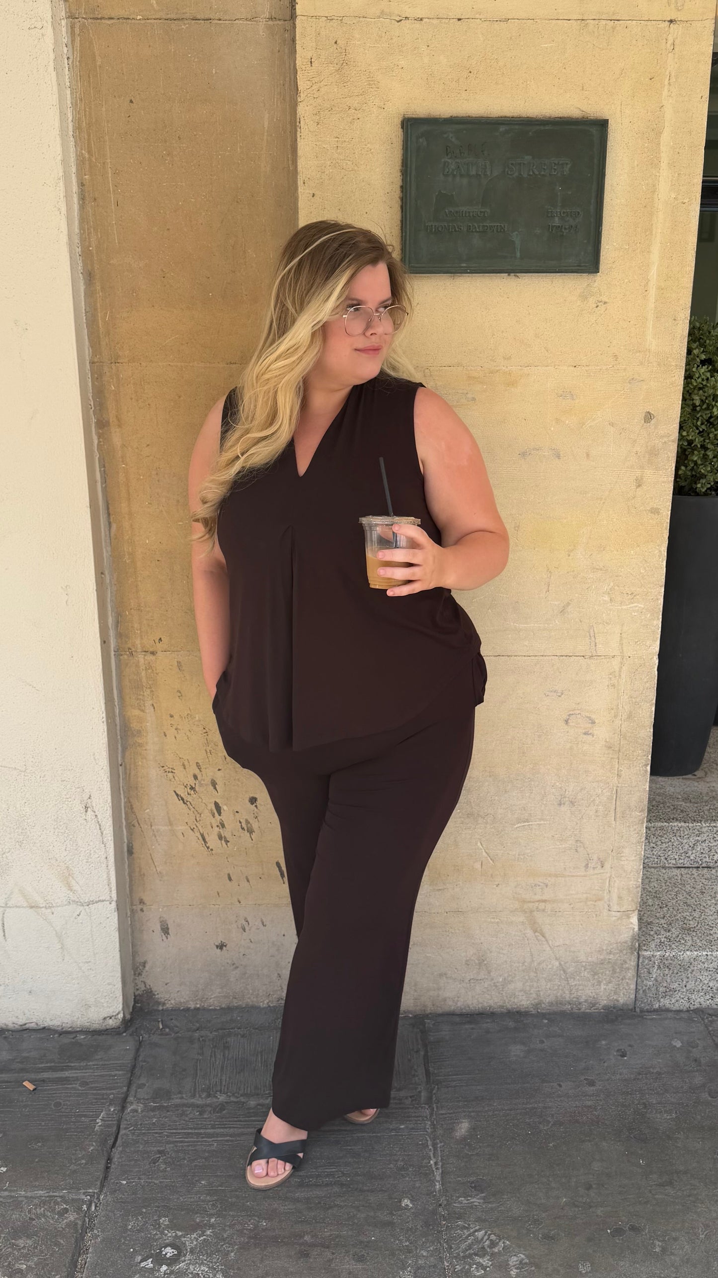 Stretchy V Neck Summer Blouse & Trouser Co-Ord