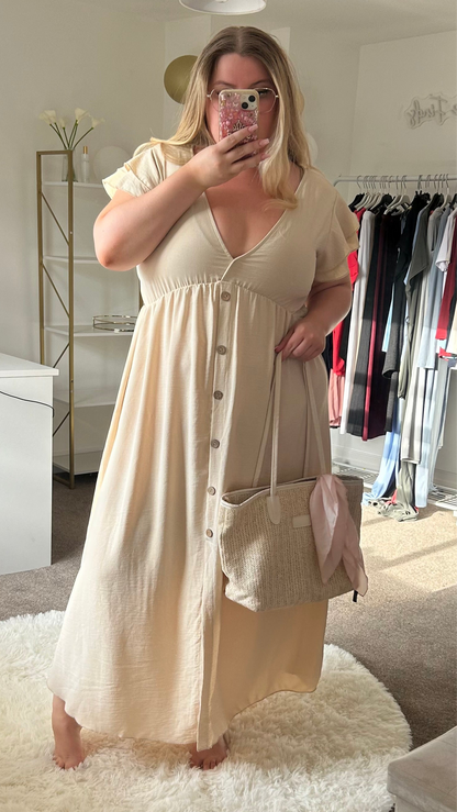 Flutter Sleeve Button Maxi Dress