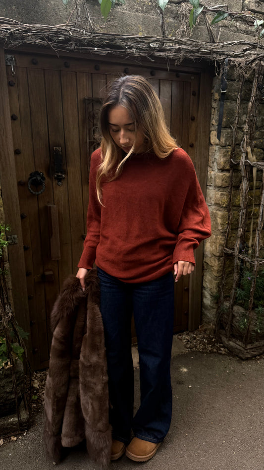 Soft Touch Knit Adjustable Neck Batwing Jumper