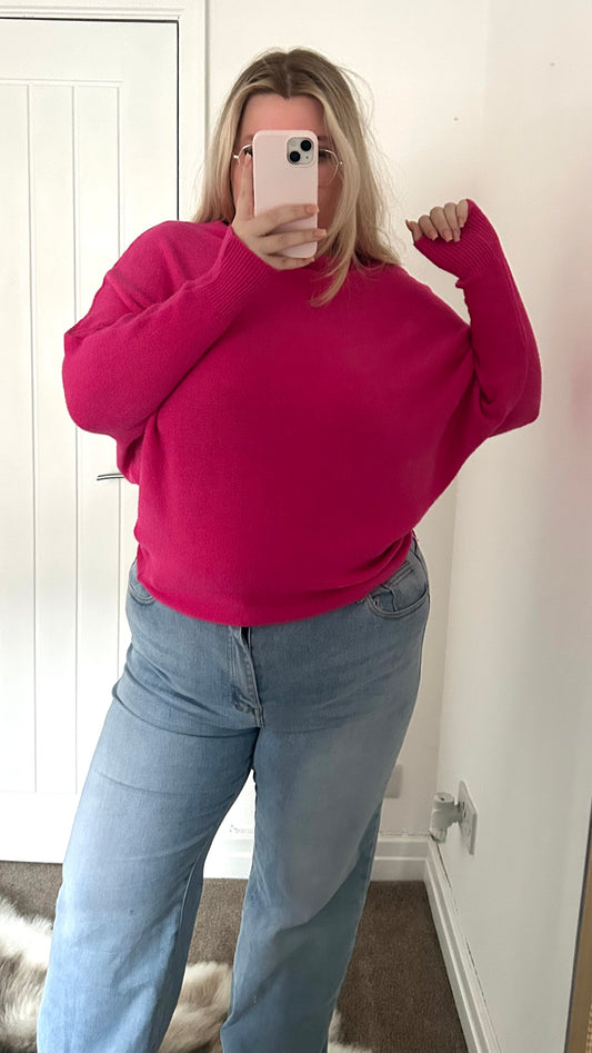 Soft Touch Knit Adjustable Neck Batwing Jumper