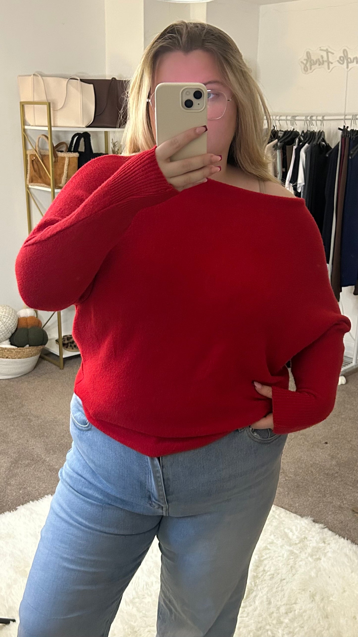 Soft Touch Knit Adjustable Neck Batwing Jumper