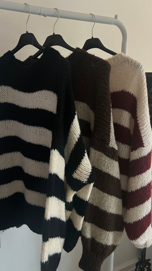 Balloon Sleeve Cosy Knit Stripe Jumper