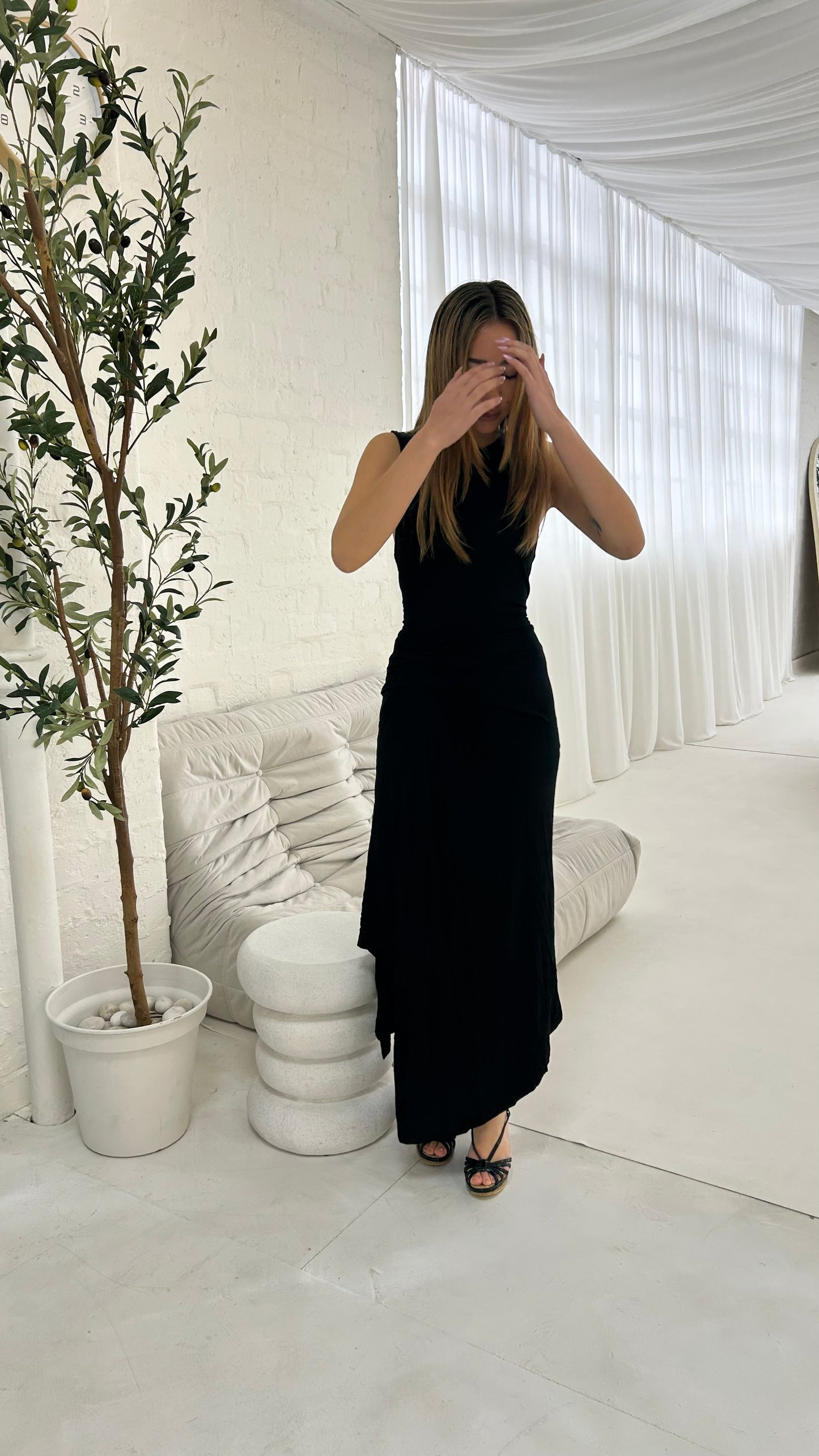 asymmetrical mock neck dress THE DESIRE