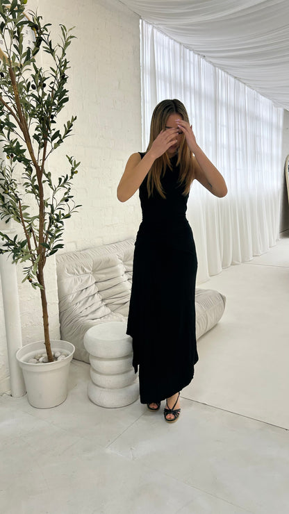 THE DESIRE - Mock Neck Twist Detail Asymmetrical Midi Dress