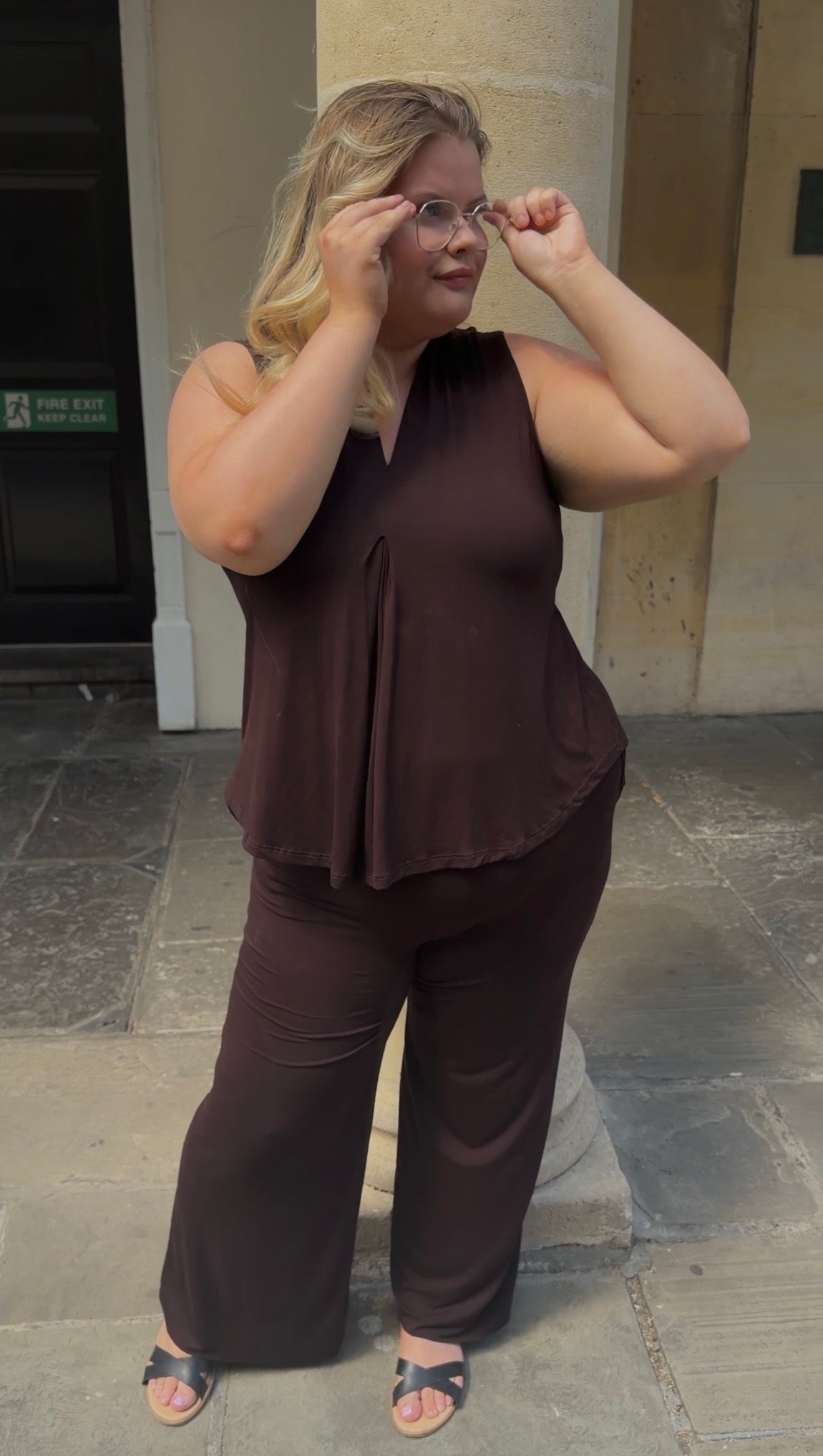 Stretchy V Neck Summer Blouse & Trouser Co-Ord