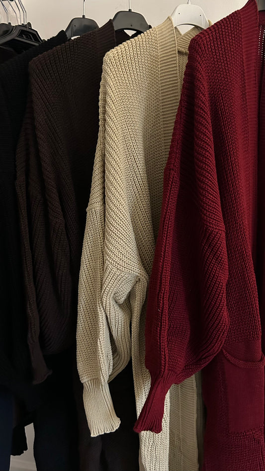 Chunky Balloon Sleeve Knit Long Cardigan