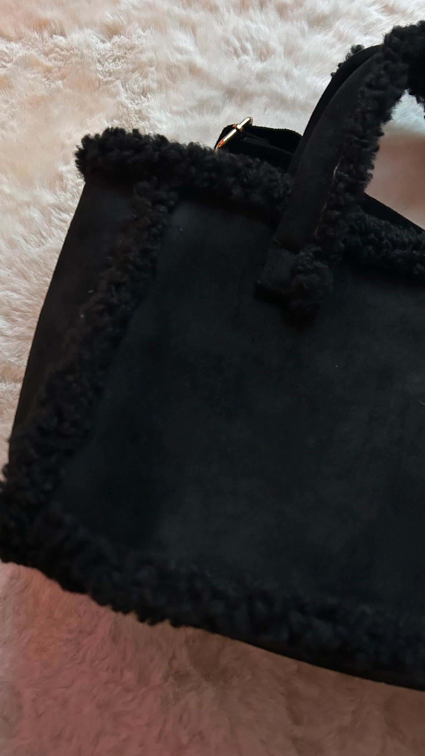 Faux Suede & Boucle Trim Winter Shoulder Bag