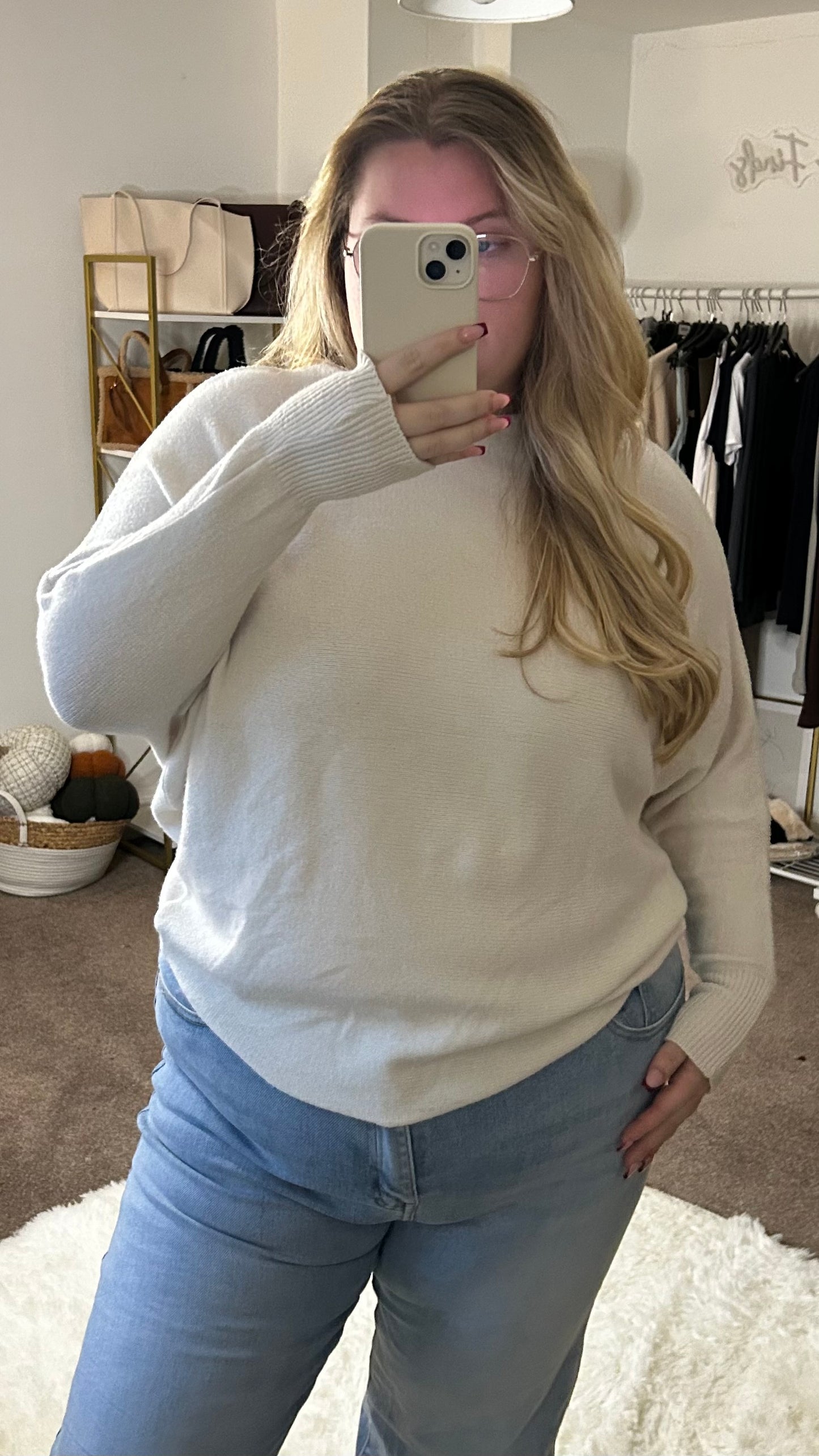 Soft Touch Knit Adjustable Neck Batwing Jumper