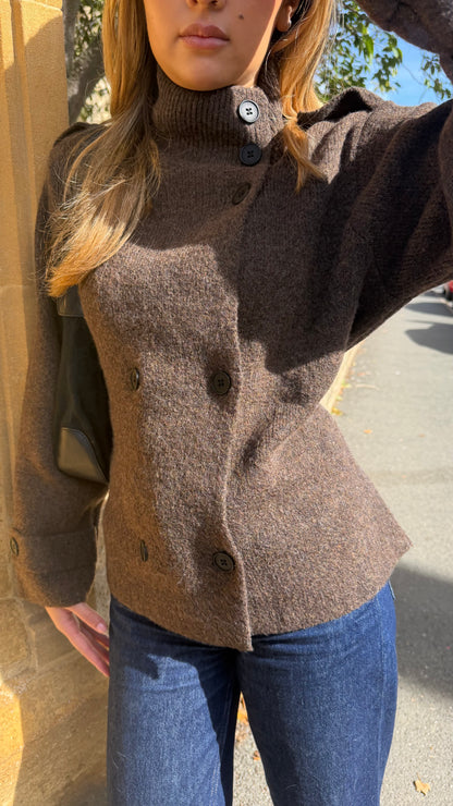 Funnel Neck Wool Melange Belted Jacket