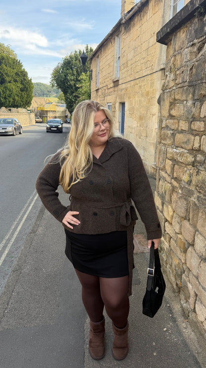 Funnel Neck Wool Melange Belted Jacket